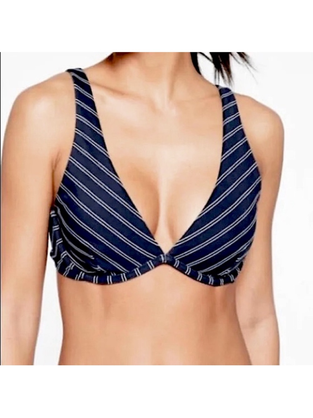 Athleta Navy French stripe high waisted bikini set size 34 B/C & medium bottom